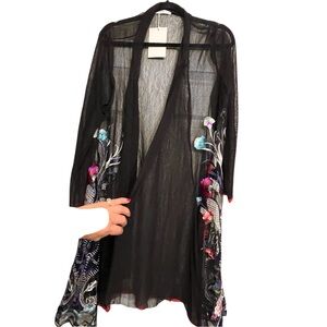 Nextmia size 16 black semi sheer embroidered cover up / duster NWT